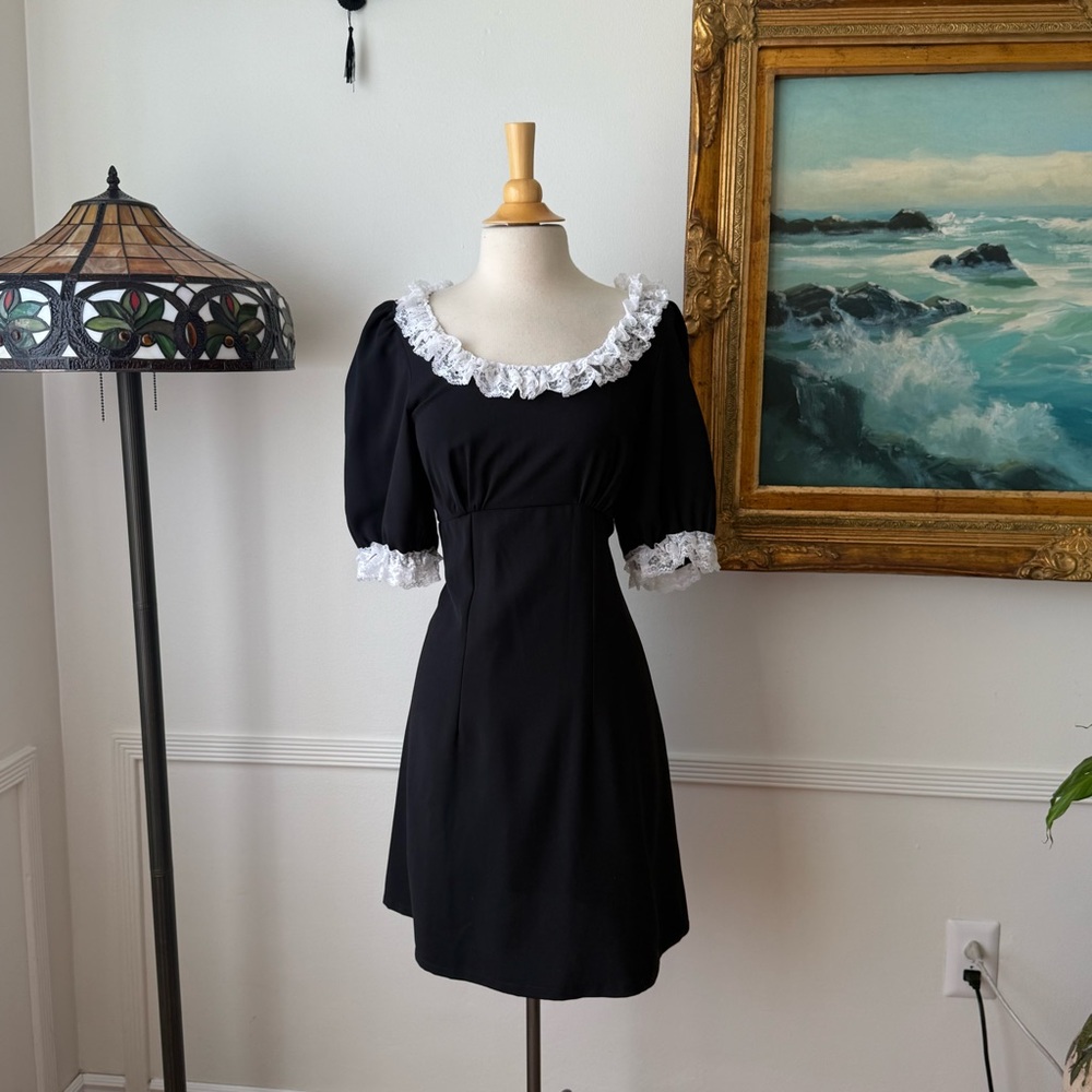 Black Dress with White Lace Trim